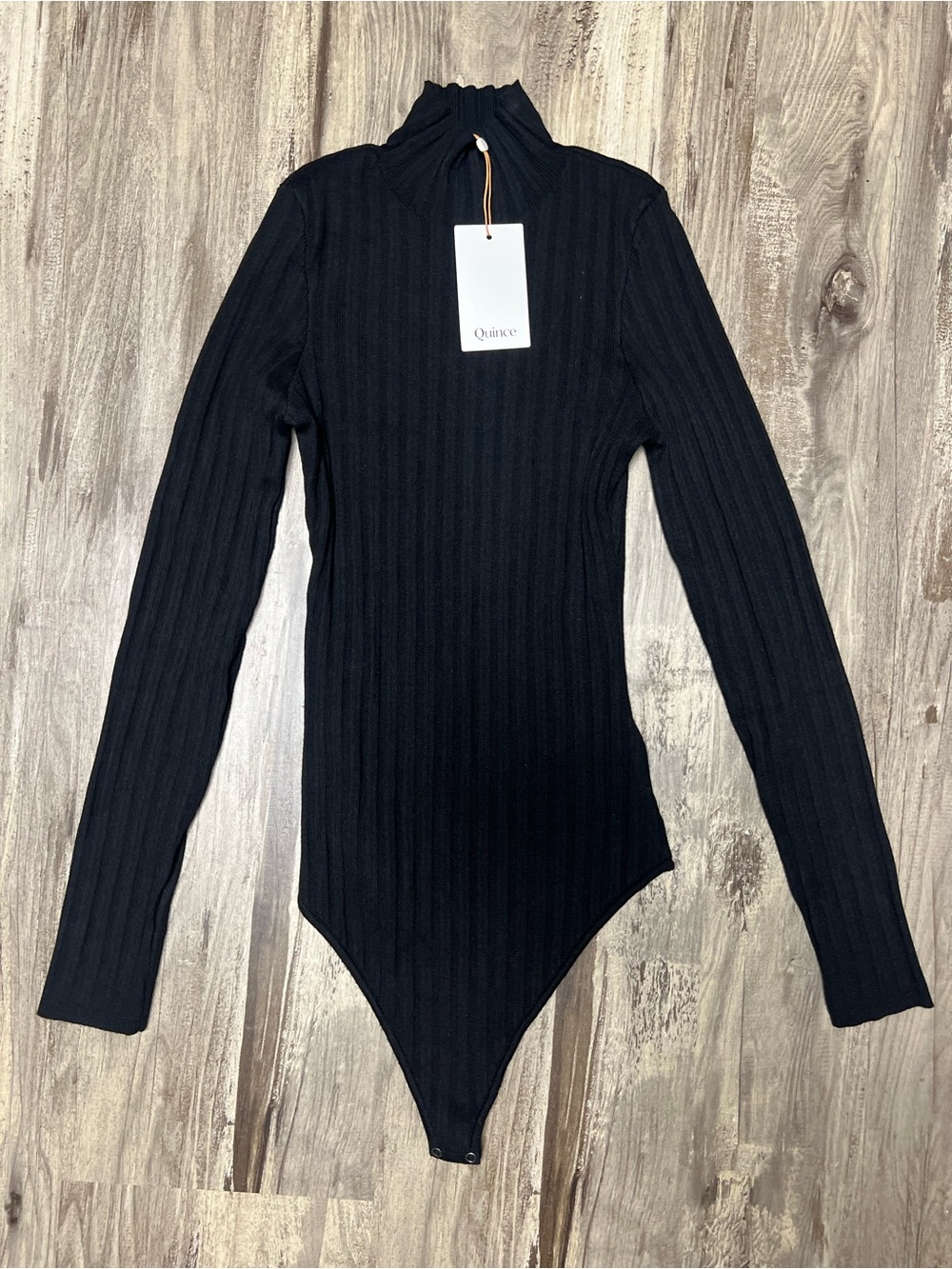 NWT Quince Cotton Cashmere Ribbed Turtleneck Bodysuit Black S